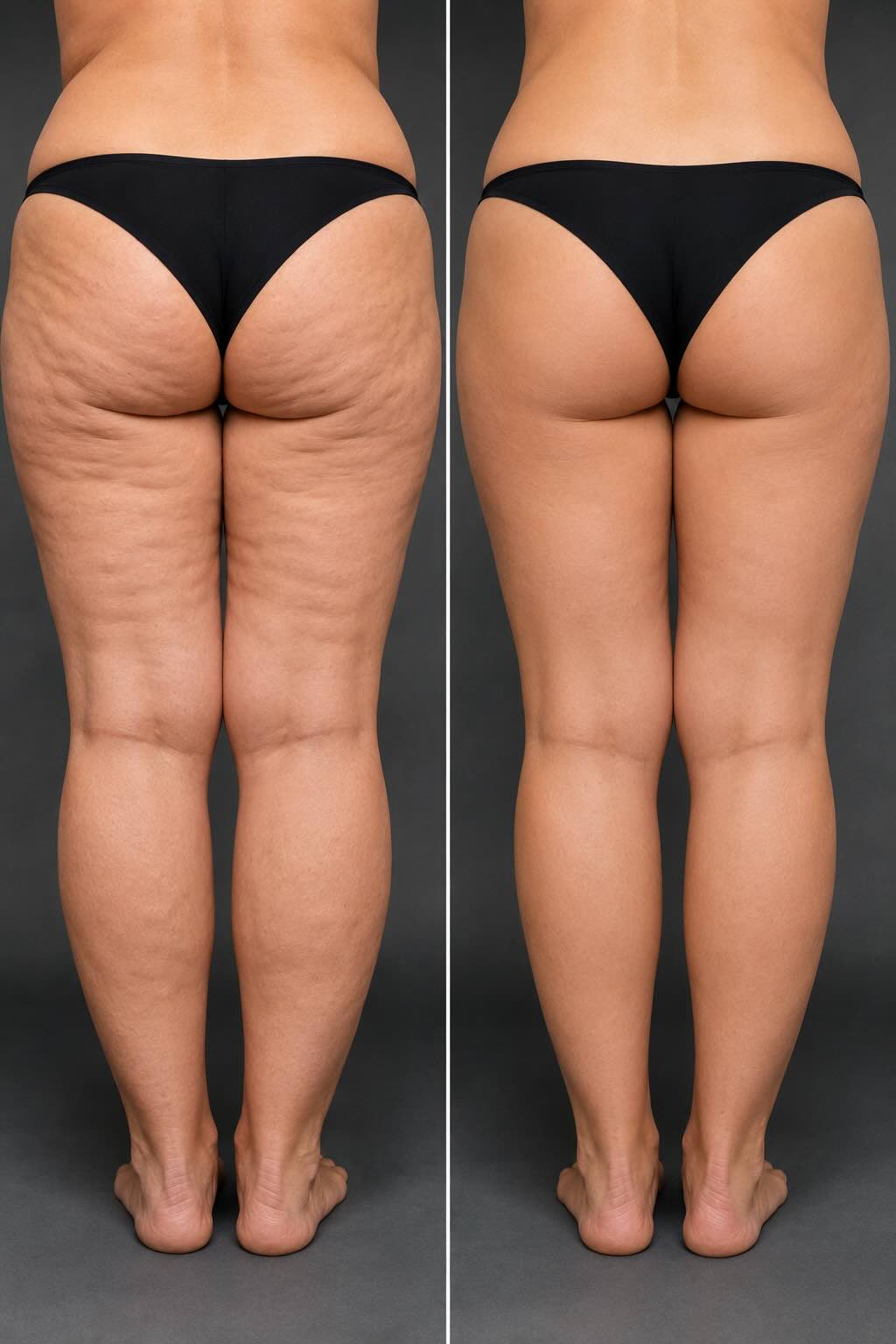Vorher Nachher Darstellung einer Cellulite Behandlung