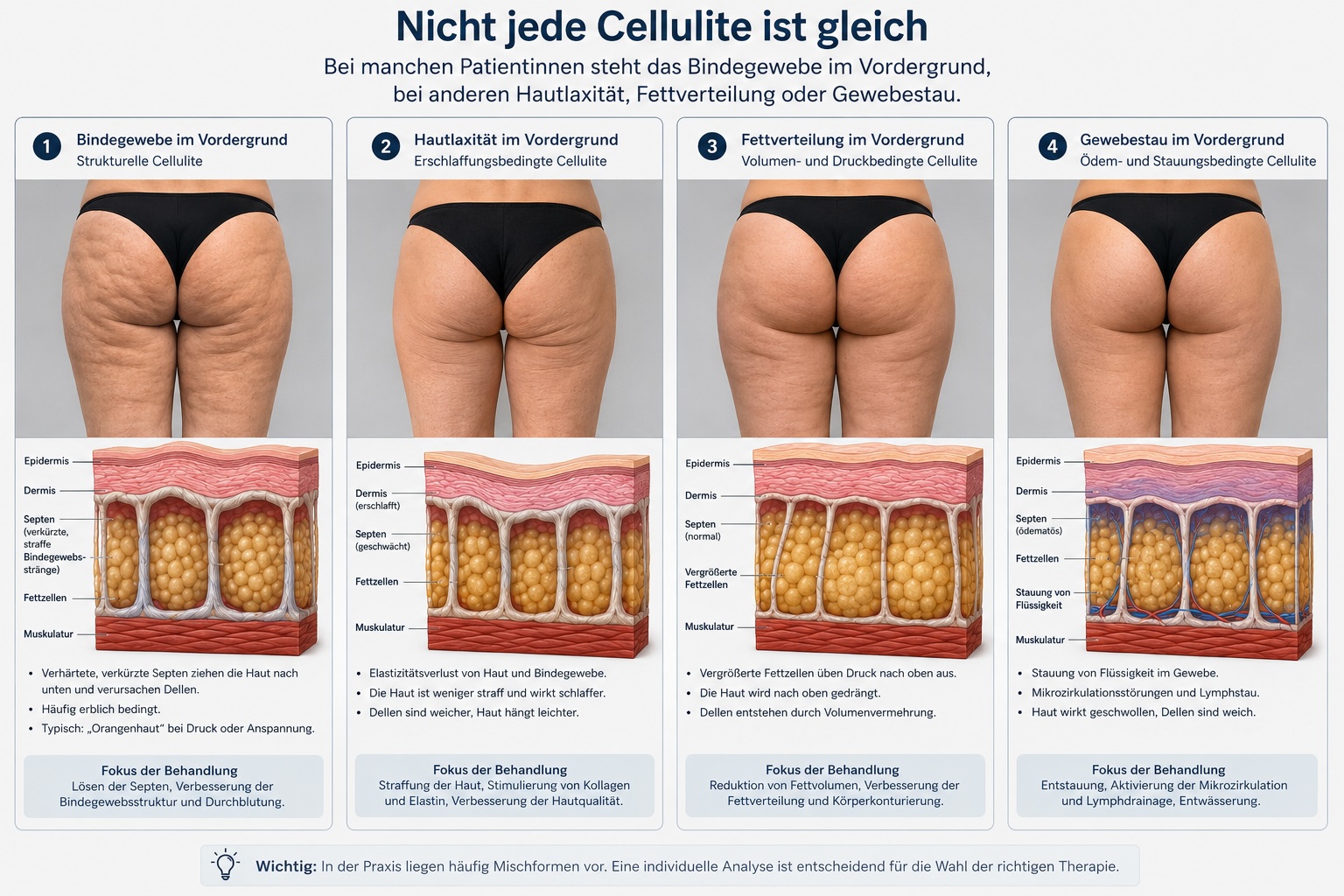 Unterschiedliche Typen von Cellulite