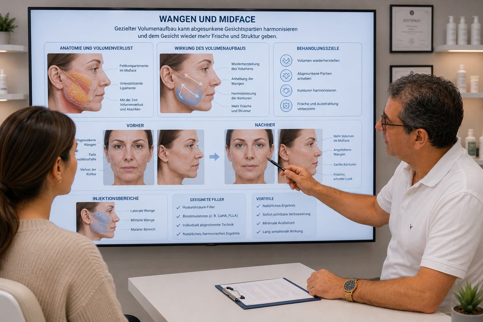 Wangenaufbau und Midface mit Hyaluronsaeure Filler