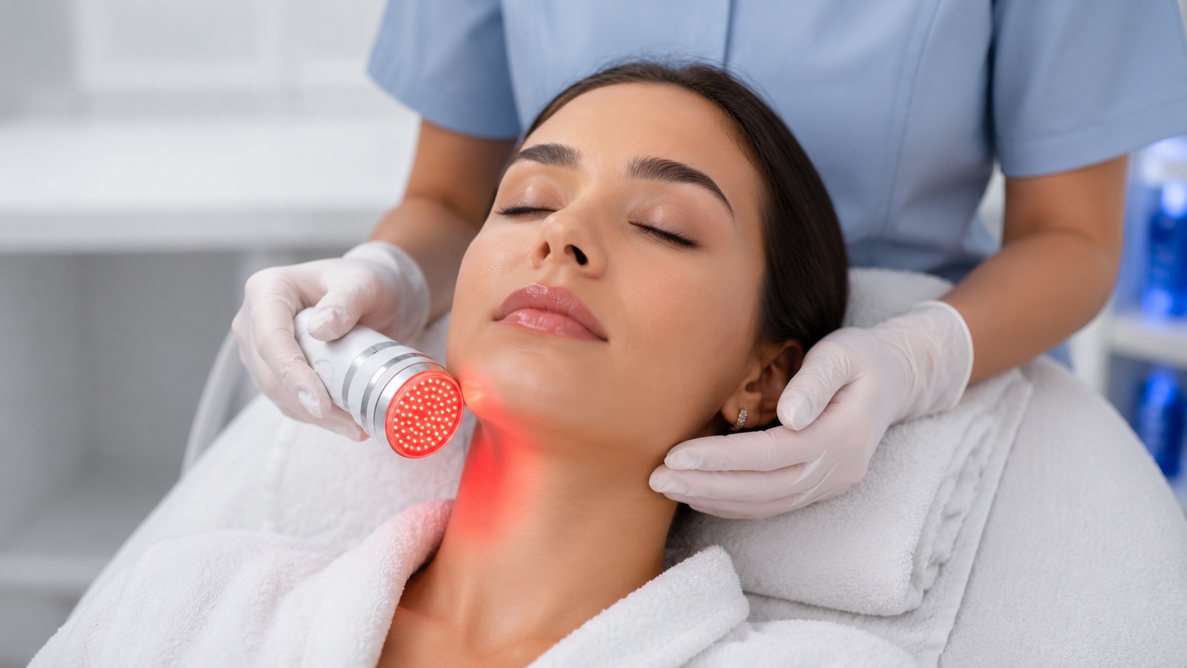 LED Therapie Oxygen Spray und Cold Hammer bei medizinischer Hautreinigung